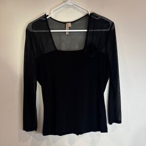 Susan Lawrence Black Sheer Sleeve Blouse